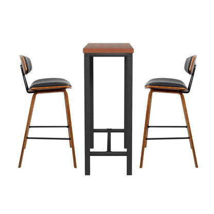 Noble Kew | Industrial Black PU Leather Wooden Rectangular Wooden Bar Stool Table Set | Brown