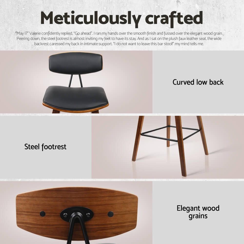 Noble Kew | Industrial Black PU Leather Wooden Rectangular Wooden Bar Stool Table Set | Brown