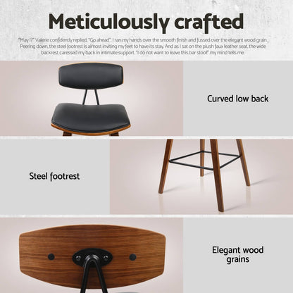 Noble Kew | Industrial Black PU Leather Wooden Rectangular Wooden Bar Stool Table Set | Brown