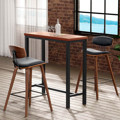 Noble Kew | Industrial Black PU Leather Wooden Rectangular Wooden Bar Stool Table Set | Brown
