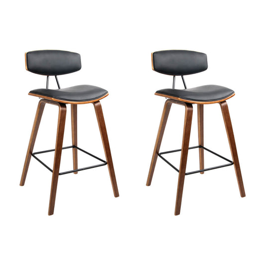 Noble | Modern Black PU Leather Wooden Bar Stools | Set Of 2 | Black