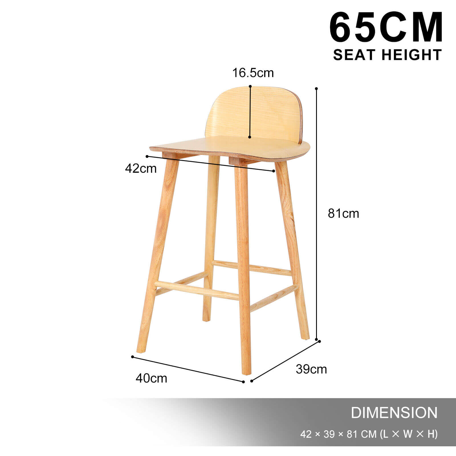 Natural Modern Scandinavian Style 65cm Wooden Bar Stools | Natural