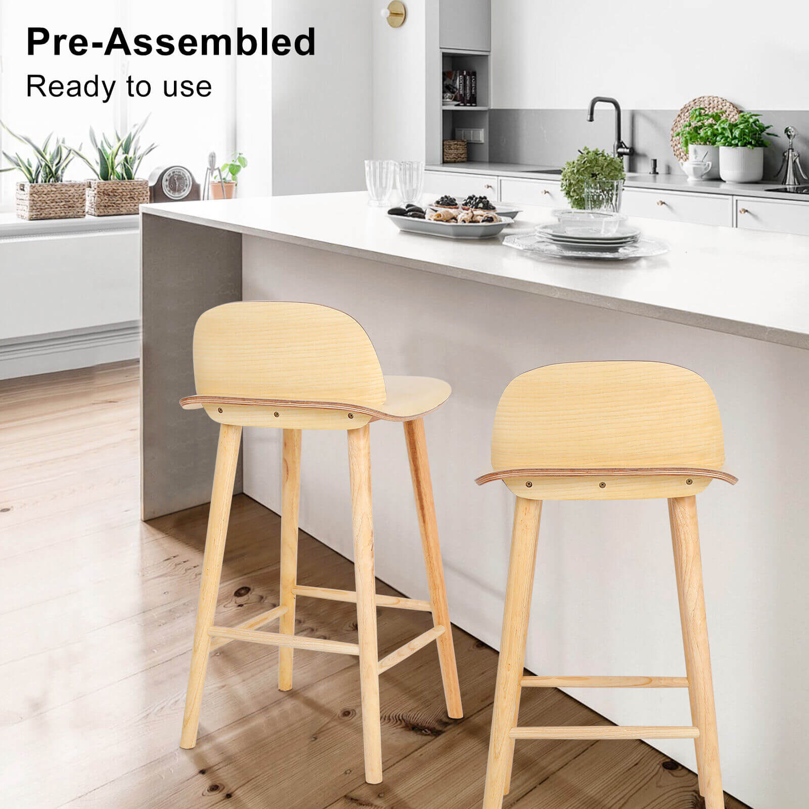 Natural Modern Scandinavian Style 65cm Wooden Bar Stools | Natural
