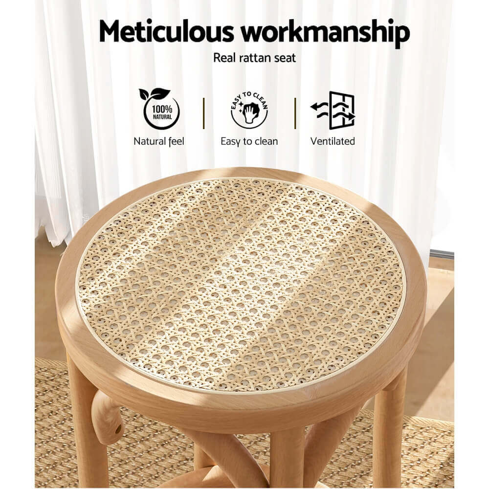 Oak Park | Country Coastal Natural Rattan Wooden Bar Stool | Natural