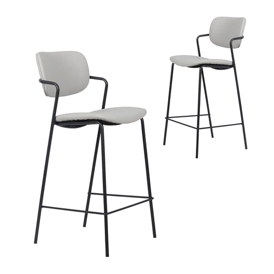 Oakford | Contemporary Ice Grey Black PU Leather Bar Stools | Set Of 2| Grey