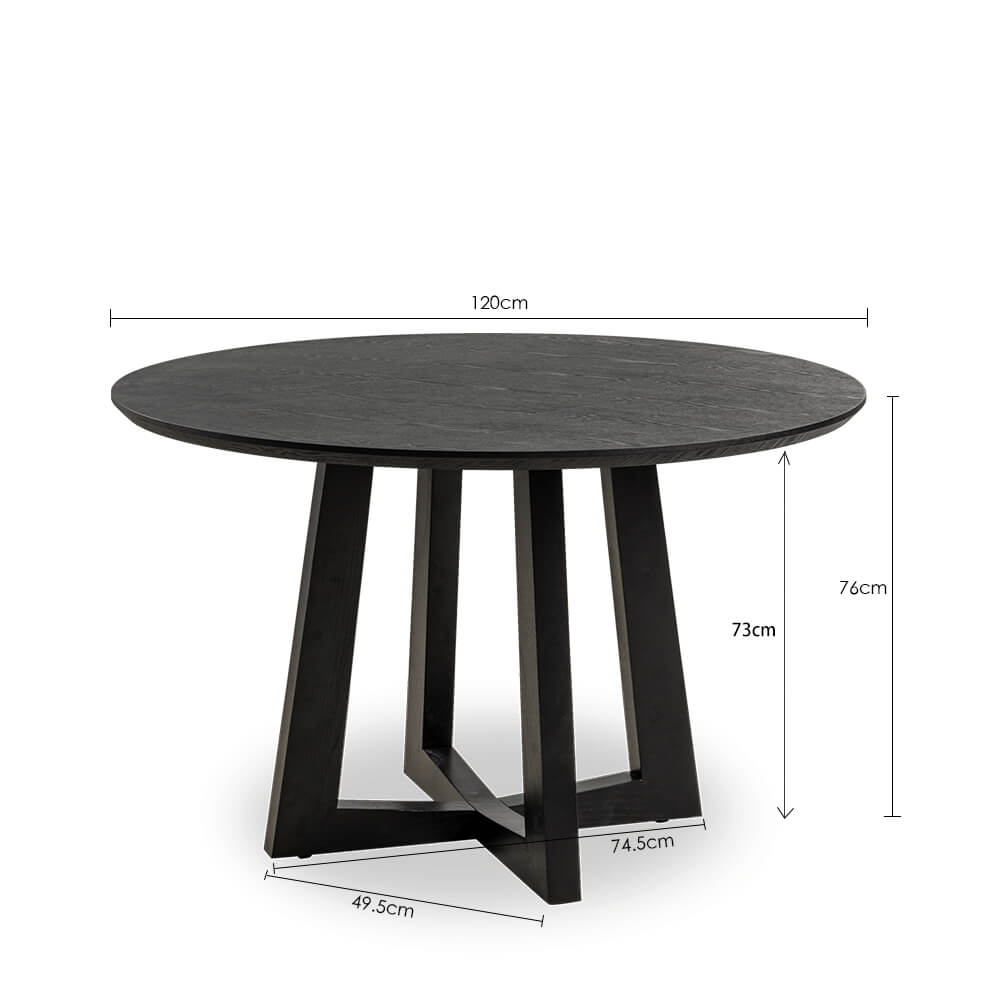 Oceanside | Coastal 1.2m Round Wooden Dining Table | Black