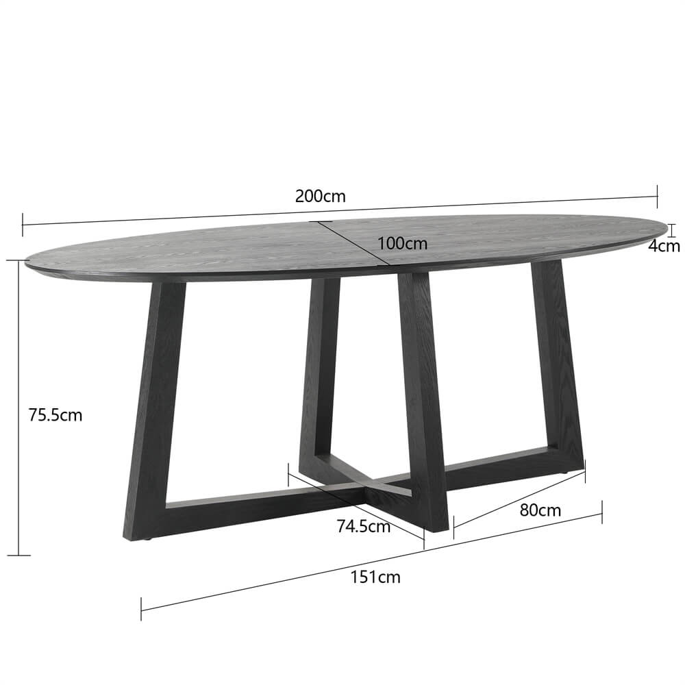 Oceanside | Coastal 2m Oval Wooden Dining Table | Black