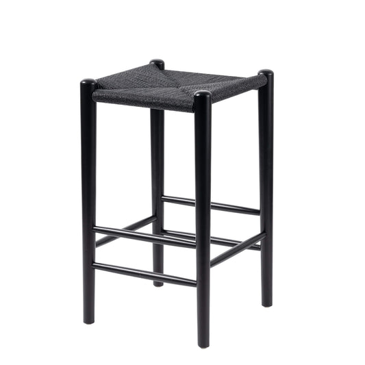 Oceanside | Coastal Commercial Wooden Backless Rattan Bar Stools | Black