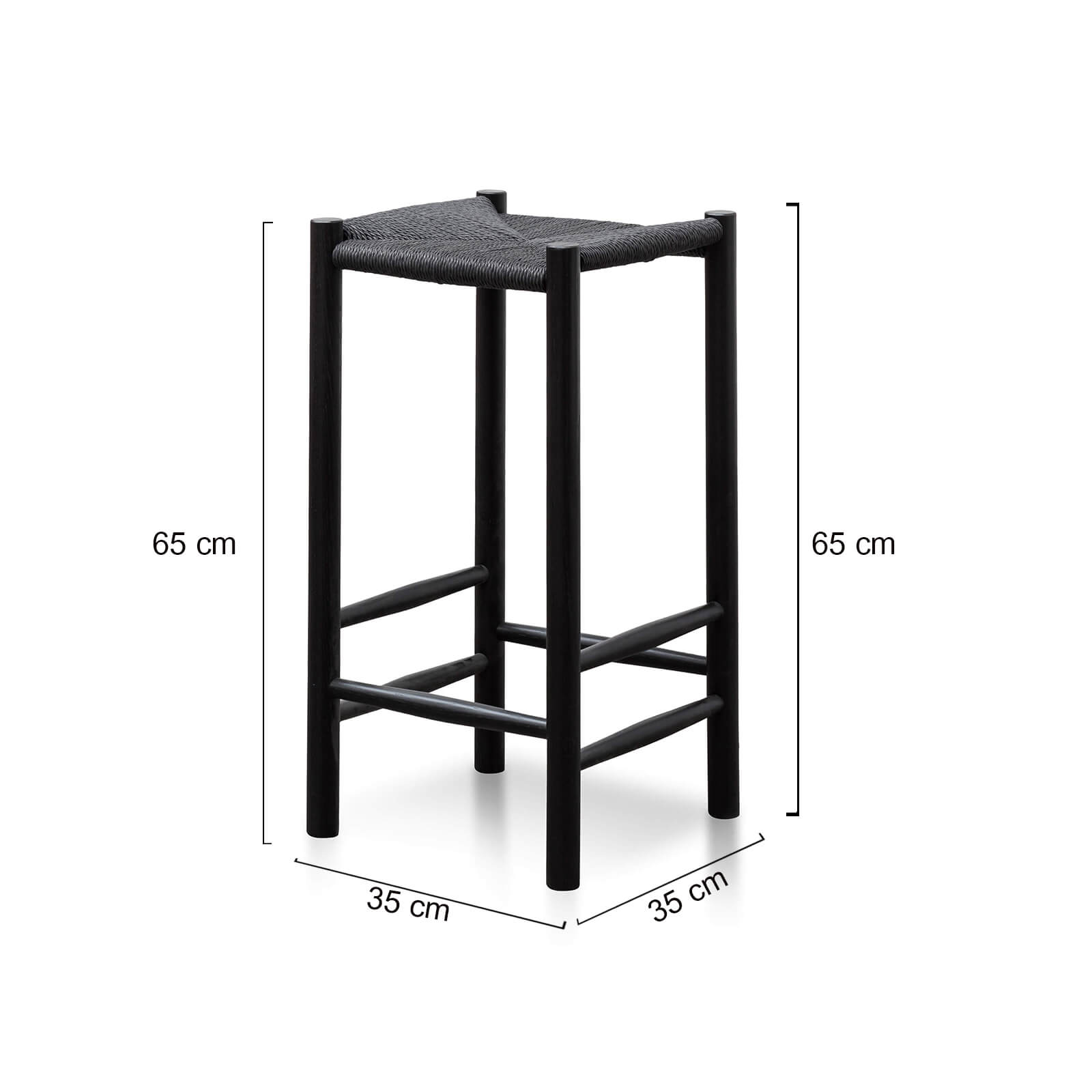 Otway | Backless Coastal Natural Wooden Rattan Bar Stool | Black