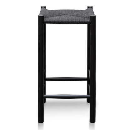 Otway | Backless Coastal Natural Wooden Rattan Bar Stool | Black