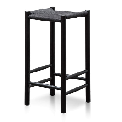 Otway | Backless Coastal Natural Wooden Rattan Bar Stool | Black