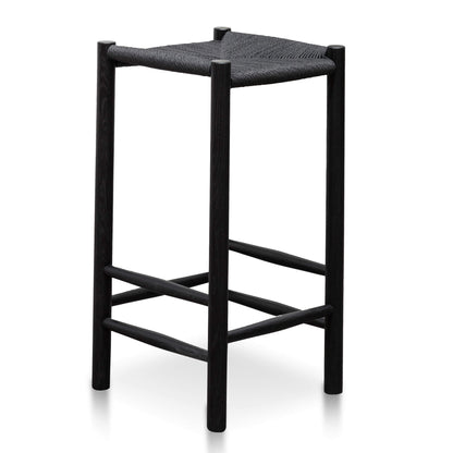 Otway | Backless Coastal Natural Wooden Rattan Bar Stool | Black