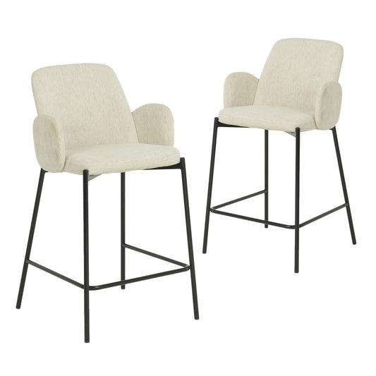 Owen | Modern Metal Fabric Bar Stools | Set Of 2 | Oat