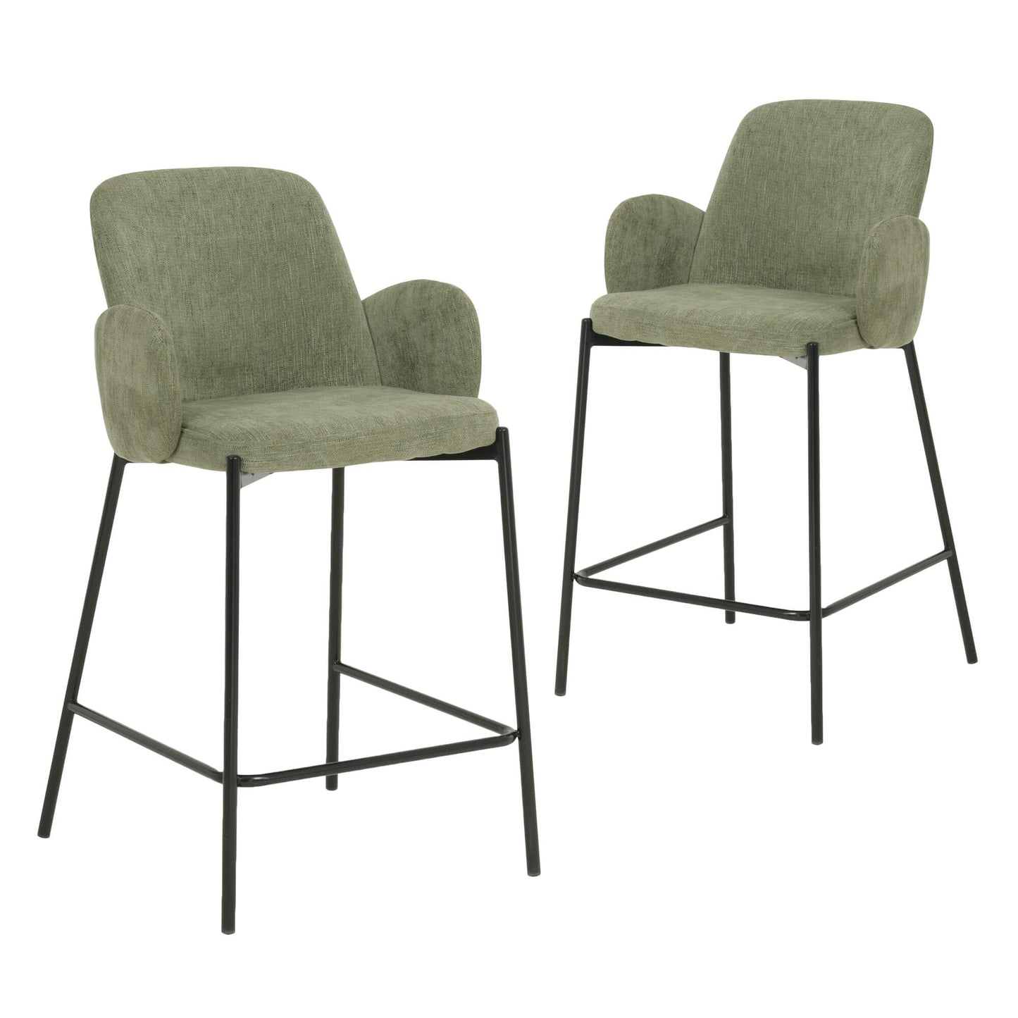 Owen | Modern Metal Fabric Bar Stools | Set Of 2 | Sage