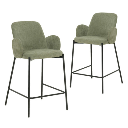 Owen | Modern Metal Fabric Bar Stools | Set Of 2 | Sage