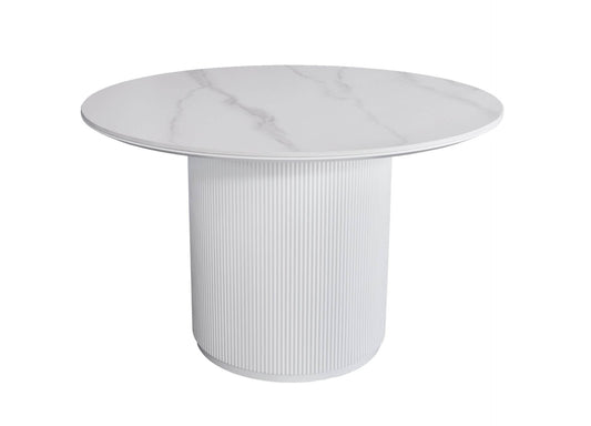 Owen | Wooden Snow White Ceramic 120cm Round Dining Table | White
