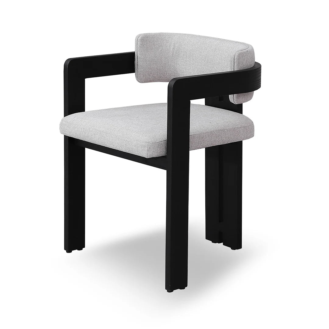 Oxley | Coastal Stone Beige Fabric Black Natural Wooden Dining Chairs With Arms | Set Of 2