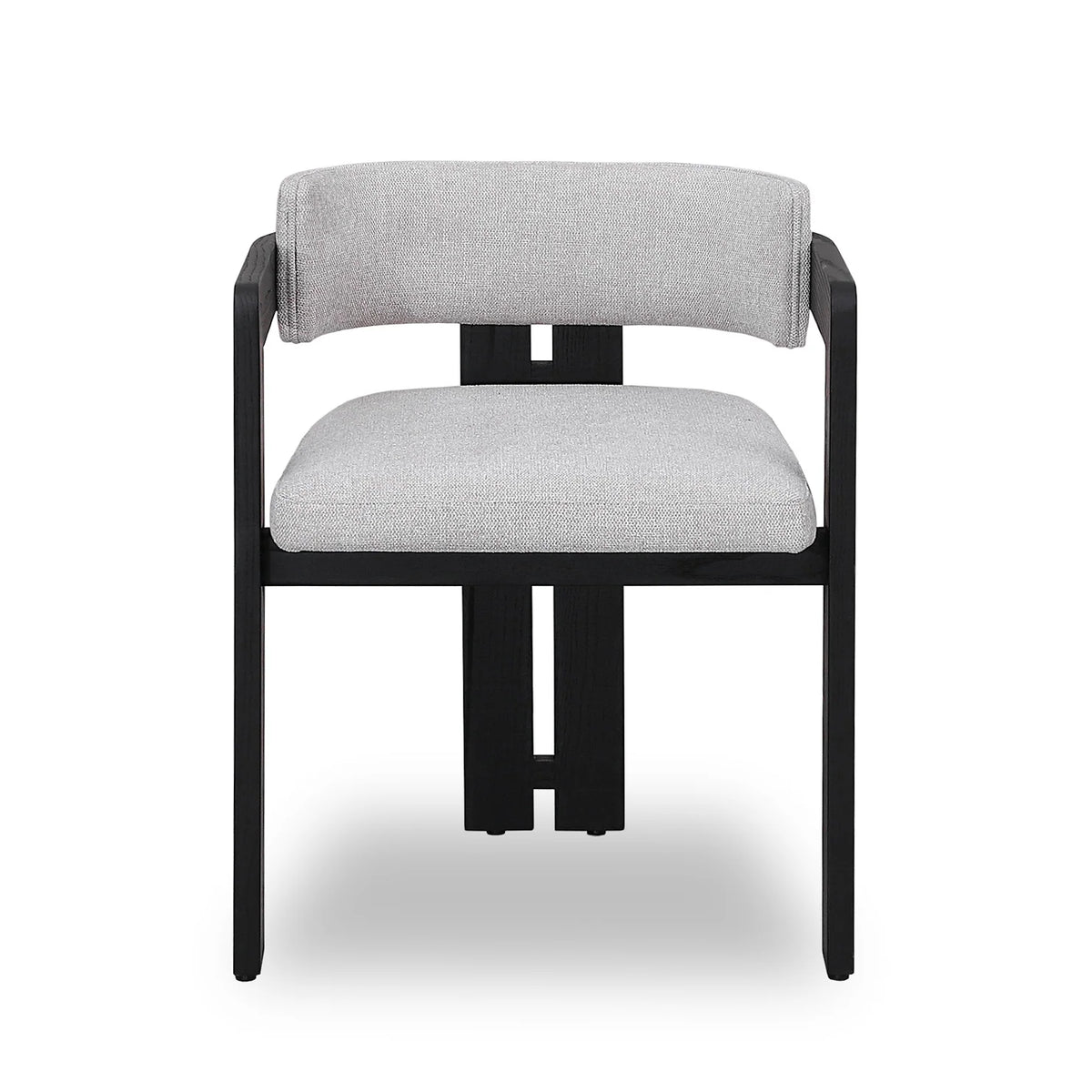 Oxley | Coastal Stone Beige Fabric Black Natural Wooden Dining Chairs With Arms | Set Of 2 | Black
