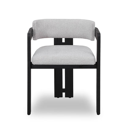 Oxley | Coastal Stone Beige Fabric Black Natural Wooden Dining Chairs With Arms | Set Of 2 | Black