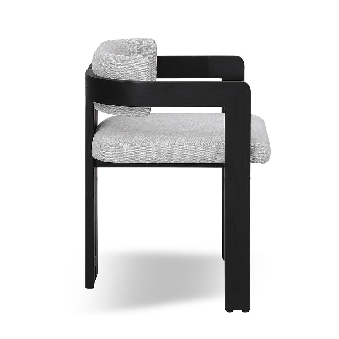 Oxley | Coastal Stone Beige Fabric Black Natural Wooden Dining Chairs With Arms | Set Of 2