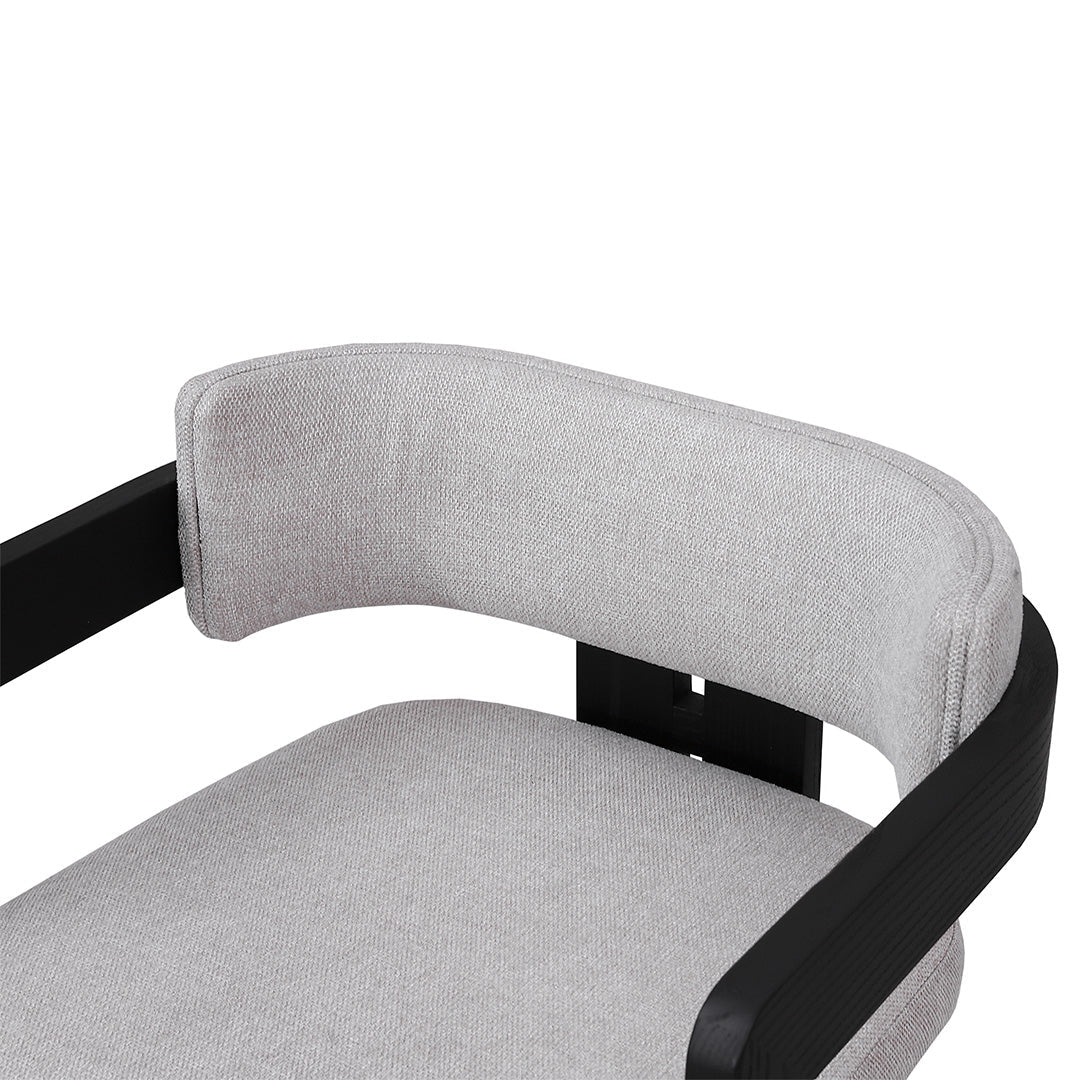 Oxley | Coastal Stone Beige Fabric Black Natural Wooden Dining Chairs With Arms | Set Of 2 | Black