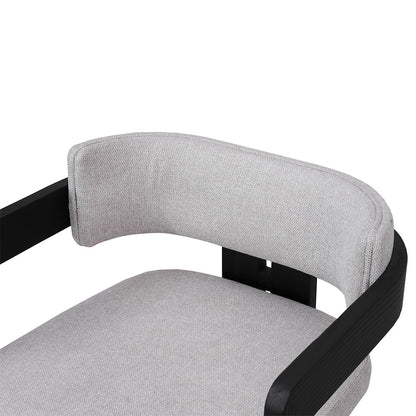 Oxley | Coastal Stone Beige Fabric Black Natural Wooden Dining Chairs With Arms | Set Of 2 | Black