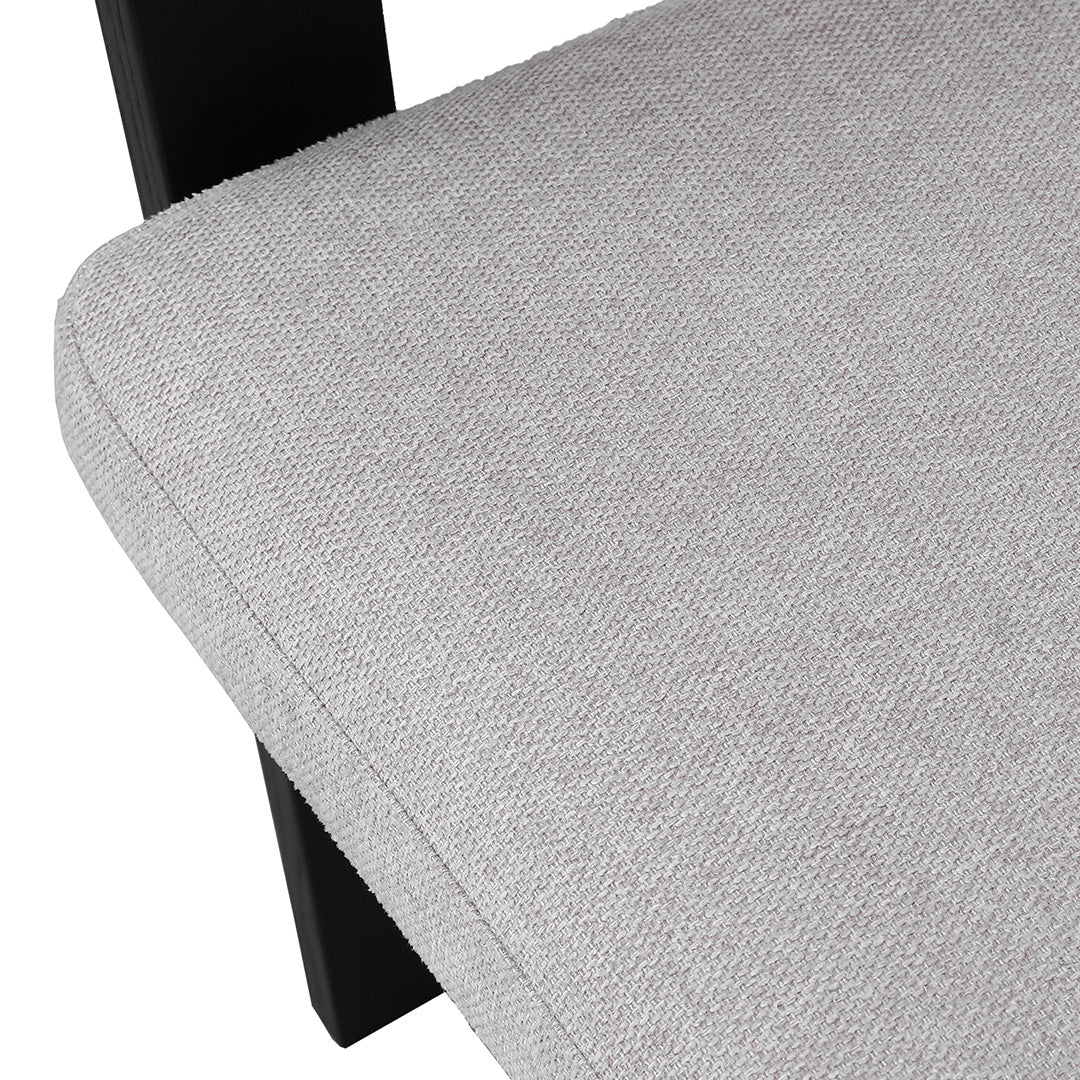 Oxley | Coastal Stone Beige Fabric Black Natural Wooden Dining Chairs With Arms | Set Of 2