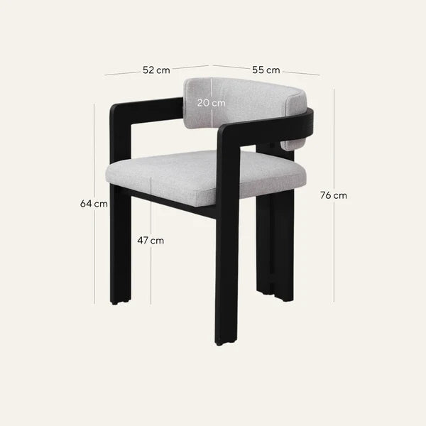 Oxley | Coastal Stone Beige Fabric Black Natural Wooden Dining Chairs With Arms | Set Of 2 | Black