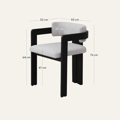 Oxley | Coastal Stone Beige Fabric Black Natural Wooden Dining Chairs With Arms | Set Of 2 | Black