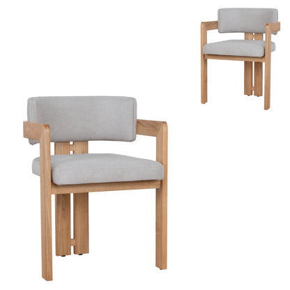 Oxley | Coastal Stone Beige Fabric Black Natural Wooden Dining Chairs With Arms | Set Of 2 | Natural Ash