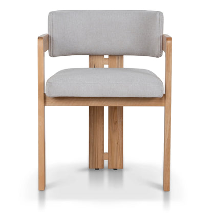 Oxley | Coastal Stone Beige Fabric Black Natural Wooden Dining Chairs With Arms | Set Of 2 | Natural Ash