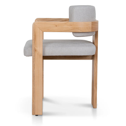 Oxley | Coastal Stone Beige Fabric Black Natural Wooden Dining Chairs With Arms | Set Of 2 | Natural Ash