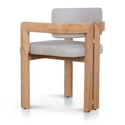 Oxley | Coastal Stone Beige Fabric Black Natural Wooden Dining Chairs With Arms | Set Of 2 | Natural Ash