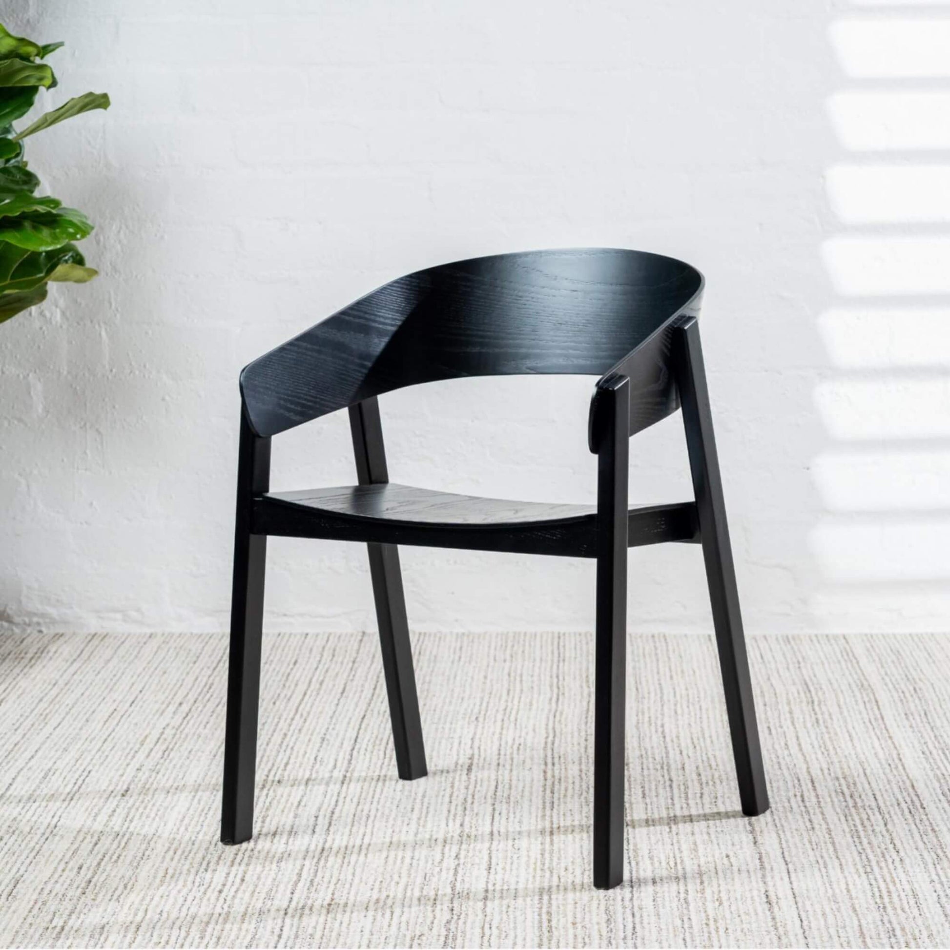 Panama | Modern Coastal Scandinavian Style Natural Black Wooden Dining Chairs with Arms | Black
