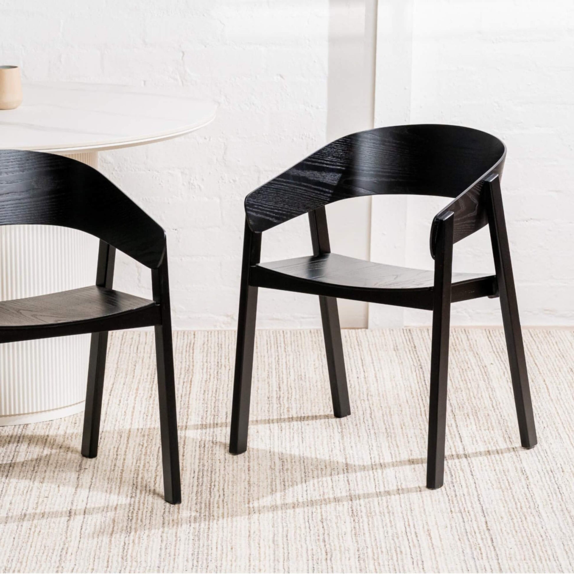 Panama | Modern Coastal Scandinavian Style Natural Black Wooden Dining Chairs with Arms | Black