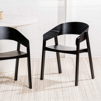Panama | Modern Coastal Scandinavian Style Natural Black Wooden Dining Chairs with Arms | Black