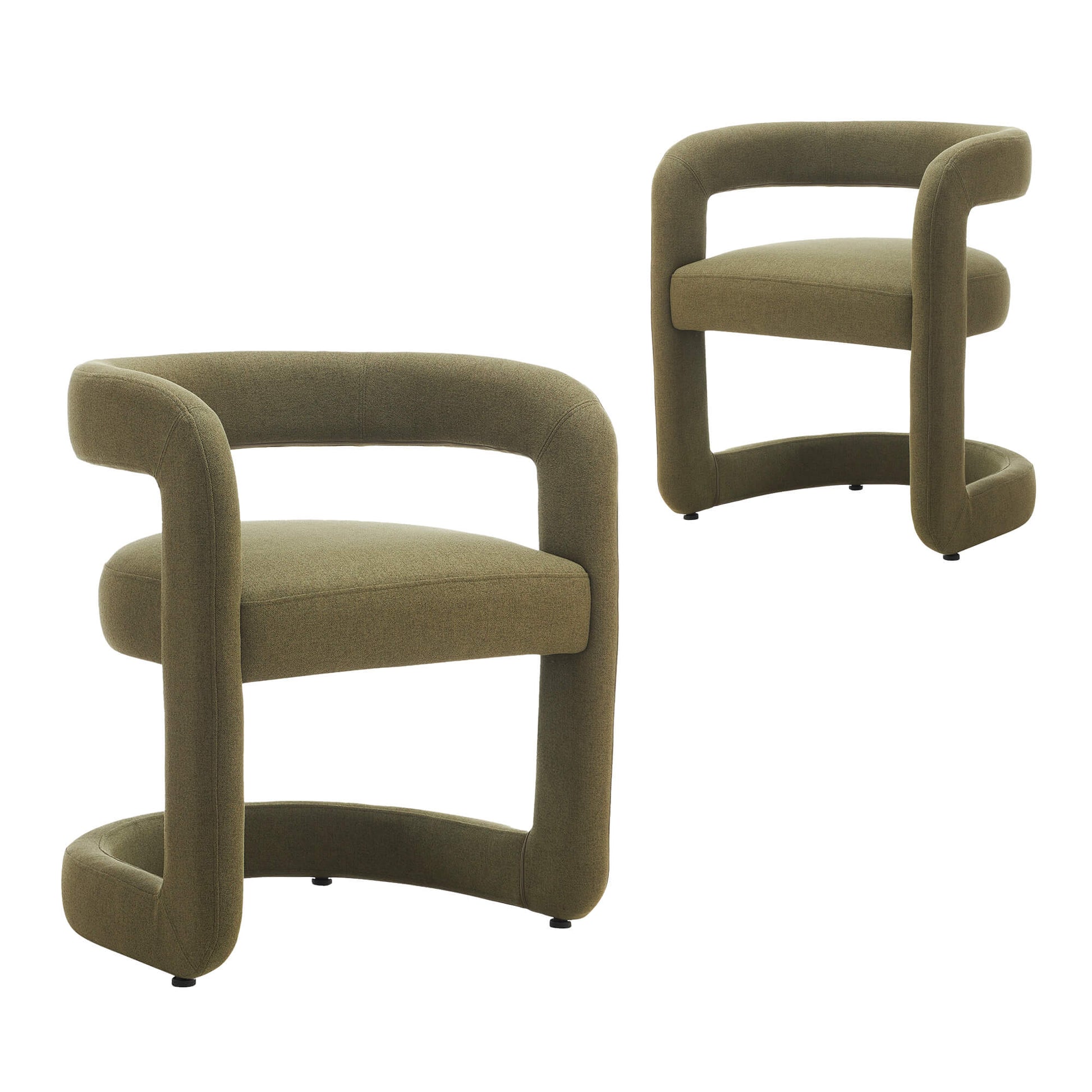 Parkview | Sand Olive Linen Fabric Mid Century Dining Chairs With Arms | Olive