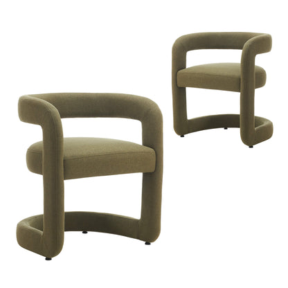 Parkview | Sand Olive Linen Fabric Mid Century Dining Chairs With Arms | Olive