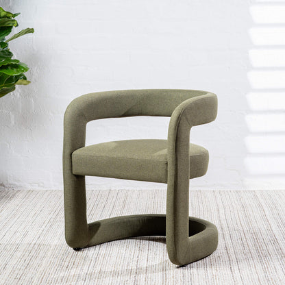 Parkview | Sand Olive Linen Fabric Mid Century Dining Chairs With Arms | Olive