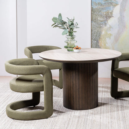 Parkview | Sand Olive Linen Fabric Mid Century Dining Chairs With Arms | Olive