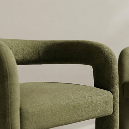 Parkview | Sand Olive Linen Fabric Mid Century Dining Chairs With Arms | Olive