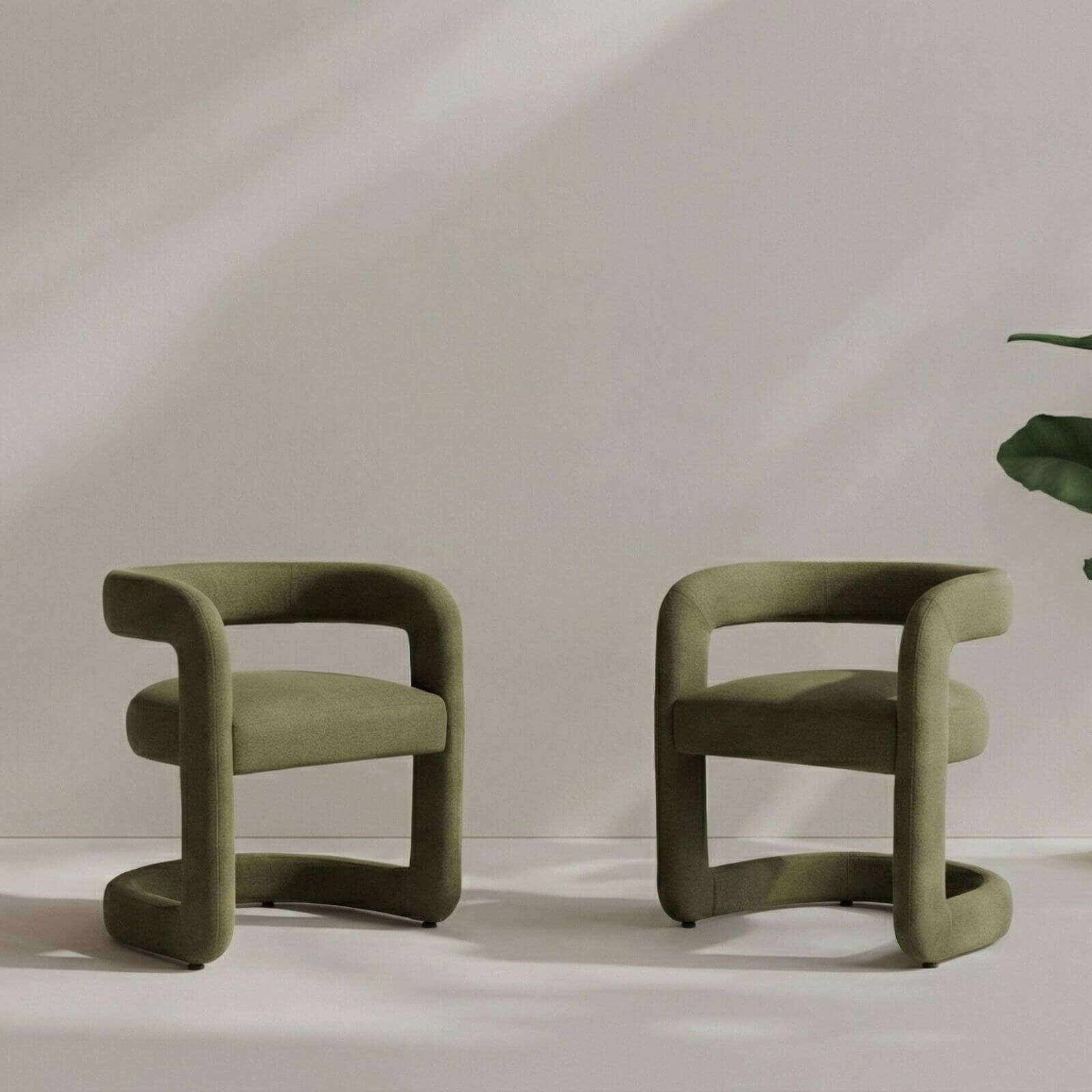Parkview | Sand Olive Linen Fabric Mid Century Dining Chairs With Arms | Olive