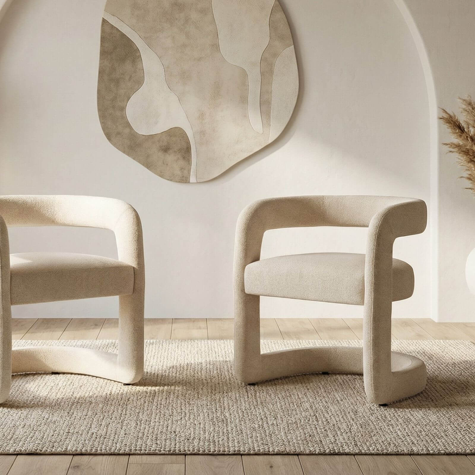 Parkview | Sand Olive Linen Fabric Mid Century Dining Chairs With Arms | Sand