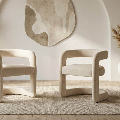 Parkview | Sand Olive Linen Fabric Mid Century Dining Chairs With Arms | Sand