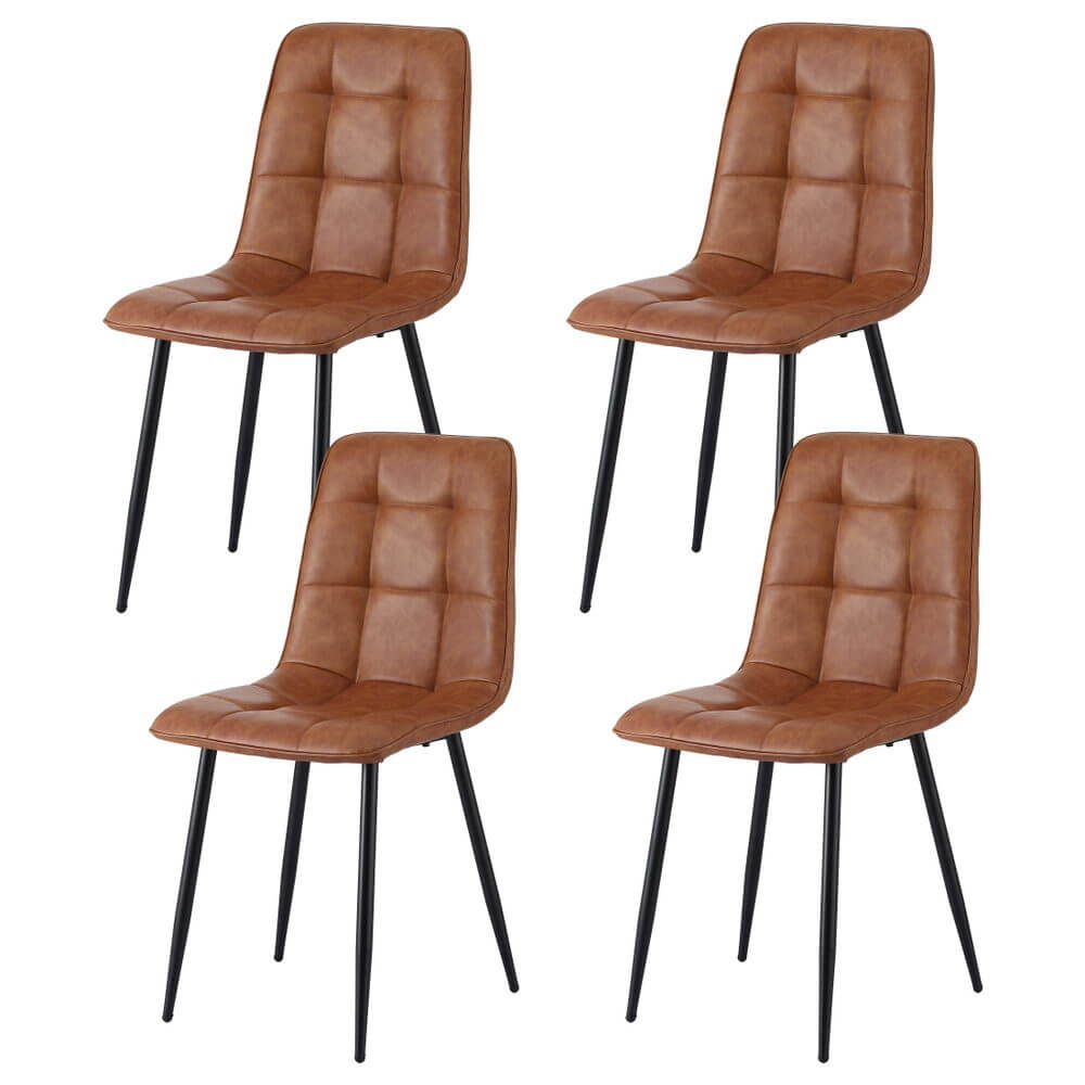 Pearce Modern Metal Brown PU Leather Dining Chairs | Brown