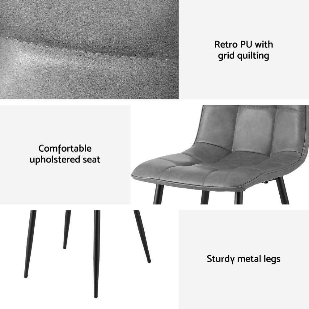 Pearce Modern Metal Grey PU Leather Dining Chairs | Grey