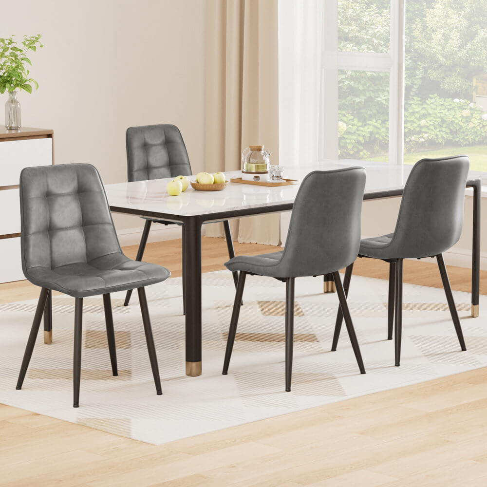 Pearce Modern Metal Grey PU Leather Dining Chairs | Grey