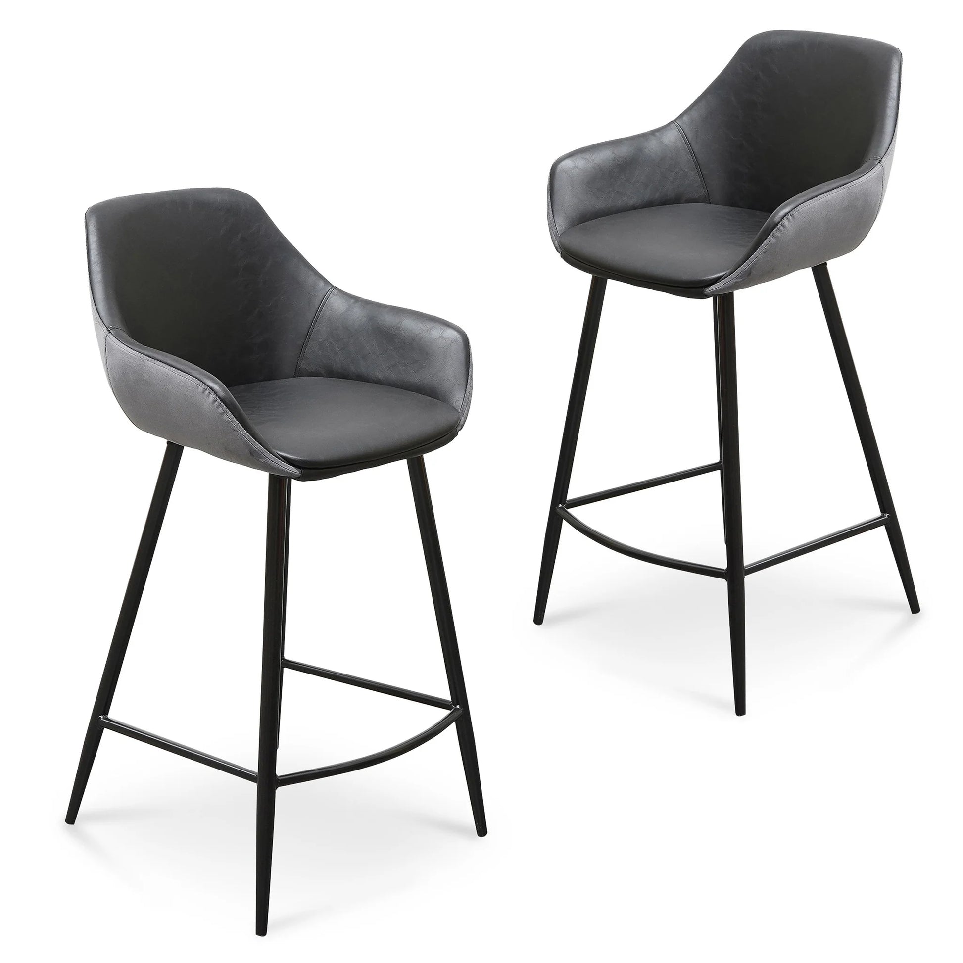 Pembroke | Modern PU Leather Velvet Fabric Bar Stools | Set Of 2 | Charcoal