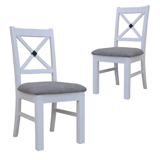Piermont | Hamptons Style Grey Fabric Wooden Dining Chairs | Set Of 2 | White