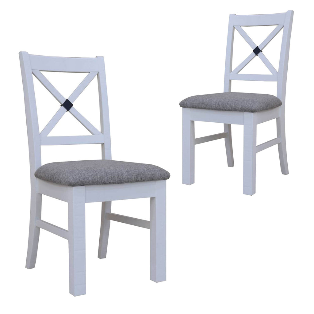 Piermont | Hamptons Style Grey Fabric Wooden Dining Chairs | Set Of 2
